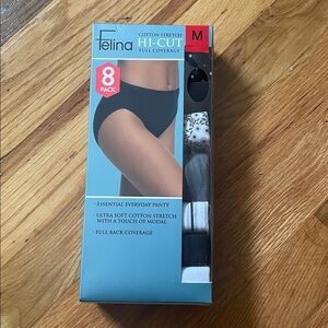 NEW box of Felina Black Cotton Stretch Hi-Cut Underwear - 8 per Pack